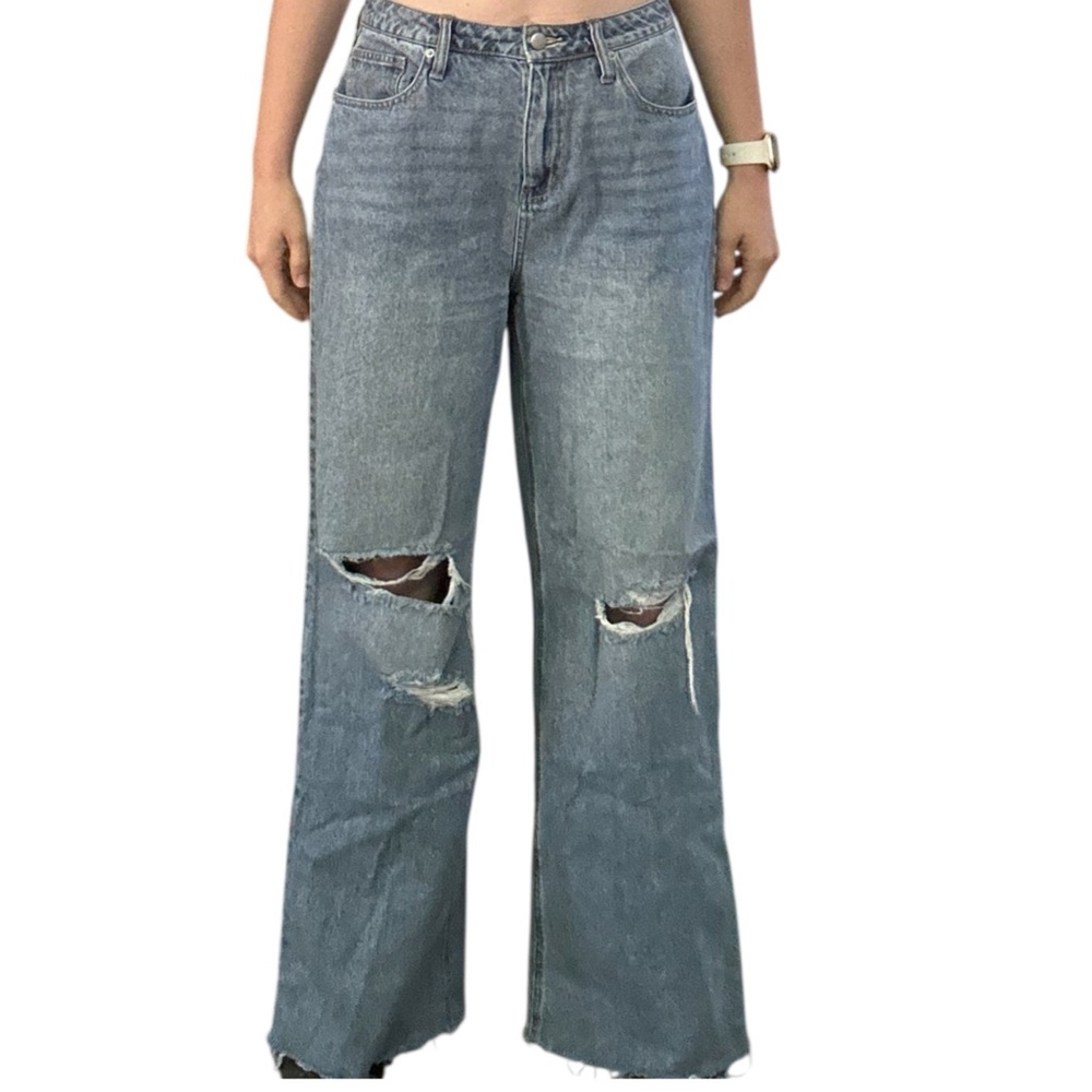 Fashion Nova Light Blue Distressed Wide Leg Jeans